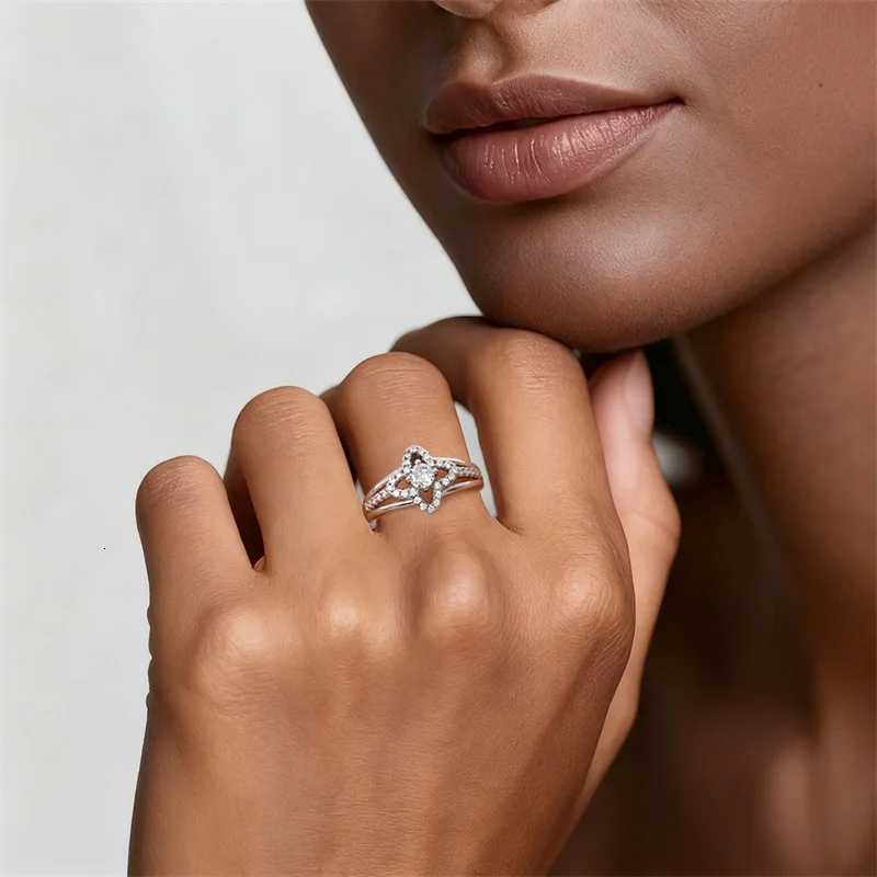 Women Silver Finger Rings for Women Original 925 Sterling Silver Cocktail Ring Geometric Cubic Zircon Heart Wedding Jewelry M251215