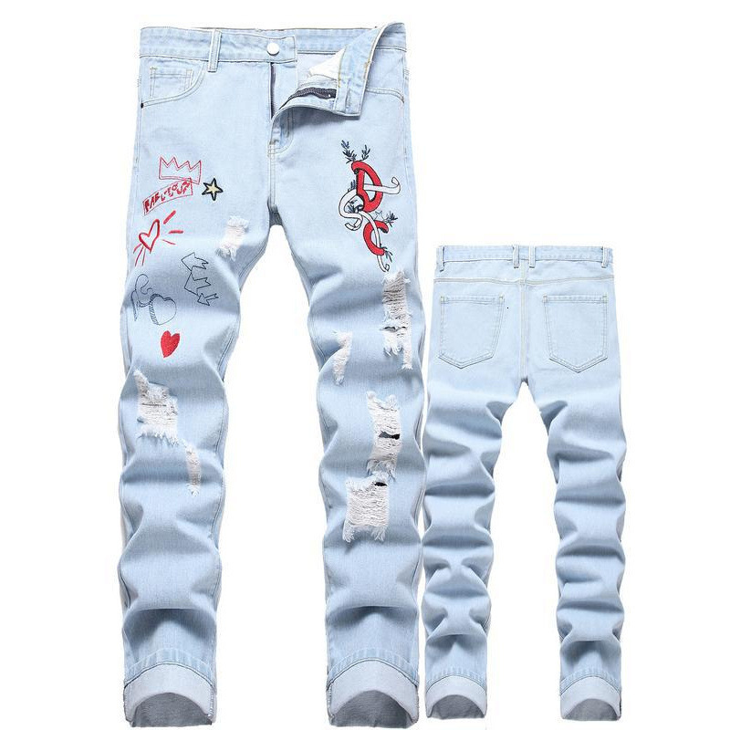 Black Y2K Jeans Mid Rise Straight Leg Man Pants with Silver Star Distressed Ripped Denim Clothing Hip Hop Male Streetwear250828
