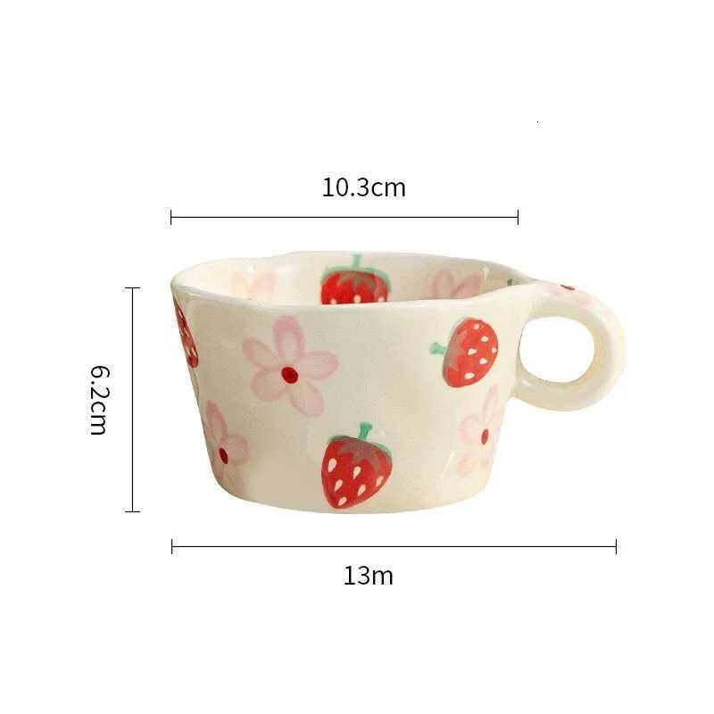 300ml Cute Hand Pinched Ceramic gs Hand drawn Flowers Coffee Cup Student Breakfast milk oatmeal cup Gift Off Water cups H251215
