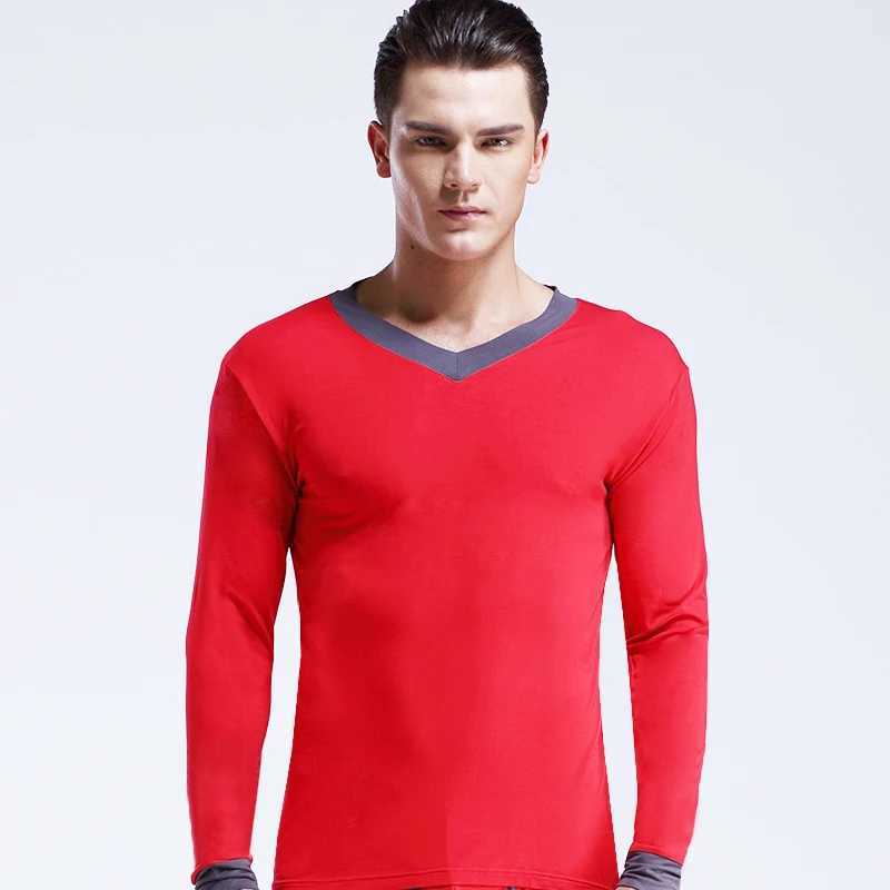 Mens Slim-Fit V-Neck Thin Autumn Shirt Single Piece Base Layer Youth Warm Long-Sleeve Top G251215