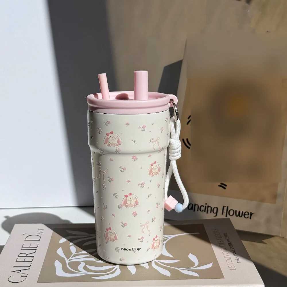 High Appearance 500 Vacuum Cup Large Capacity With Lifting Rope Insulated Cup Leak-proof Double Drink Suction Tube Cup Drinkware H251215