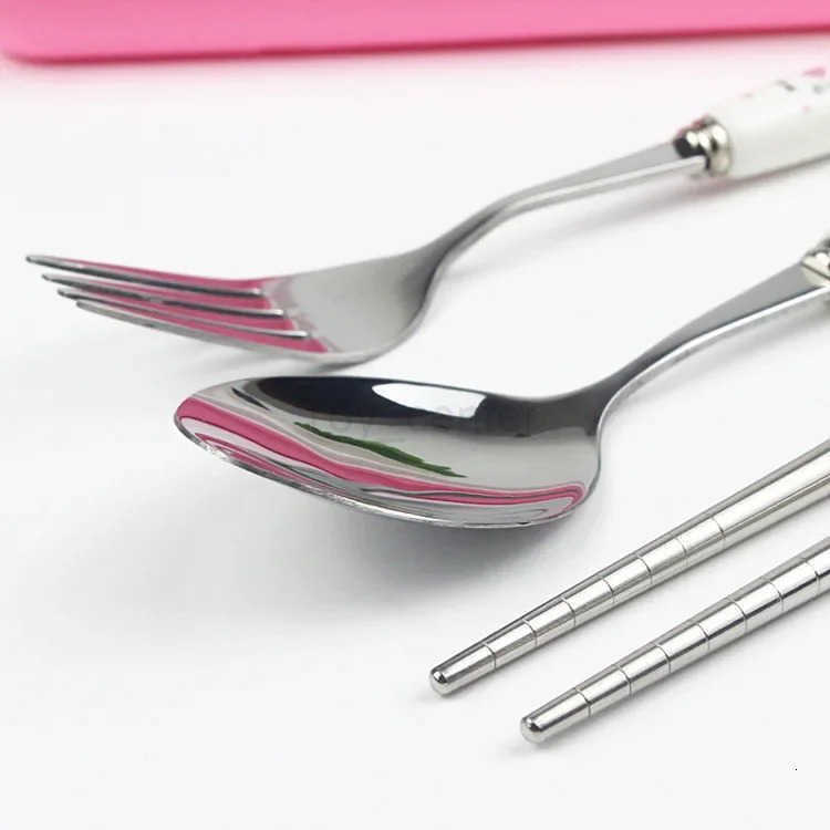 Disney 304 Stainless Kawaii Stitch Cutlery Set Cartoon Spoon Fork Chopsticks Tableware Portable Flatware Set Dinnerware Christmas Gifts H251215