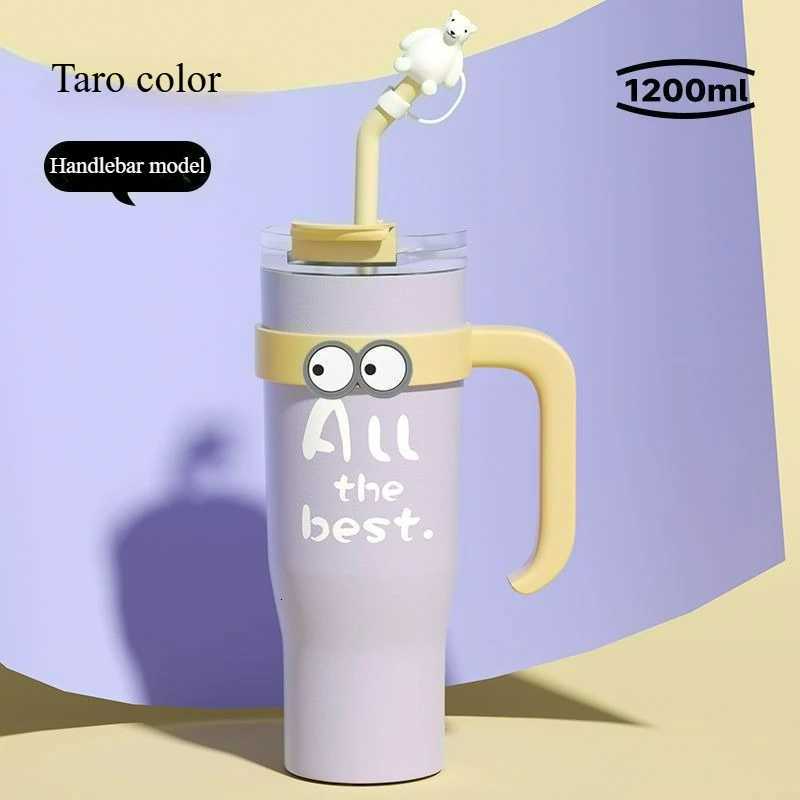 1200ml Large-capacity Insulated Cup Stainless Steel Double-layer Mug Straw American Coffee Cup Travel Water Cup with Handle H251215