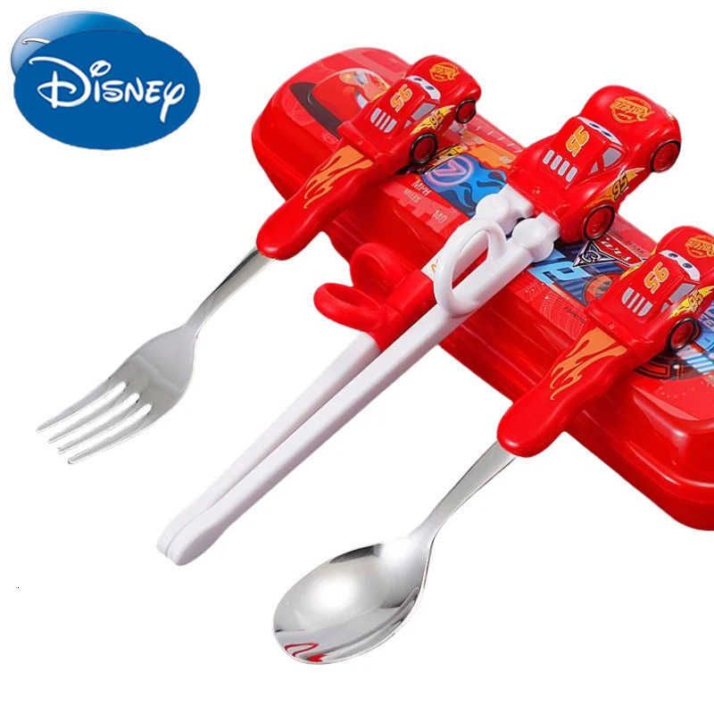 Disney Lightning McQueen Mickey Minnie Stitch Princess Elsa Anime Cartoon Childrens Tableware Training Chopsticks and Spoons H251215