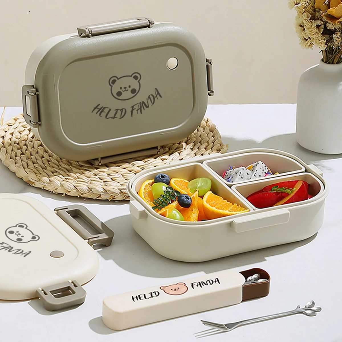3 Cpartment Cute Portable Plastic Lunch Box For Kids Students Camping Picnic Sed Fruit Salad Food Container Microwave Safe H251213