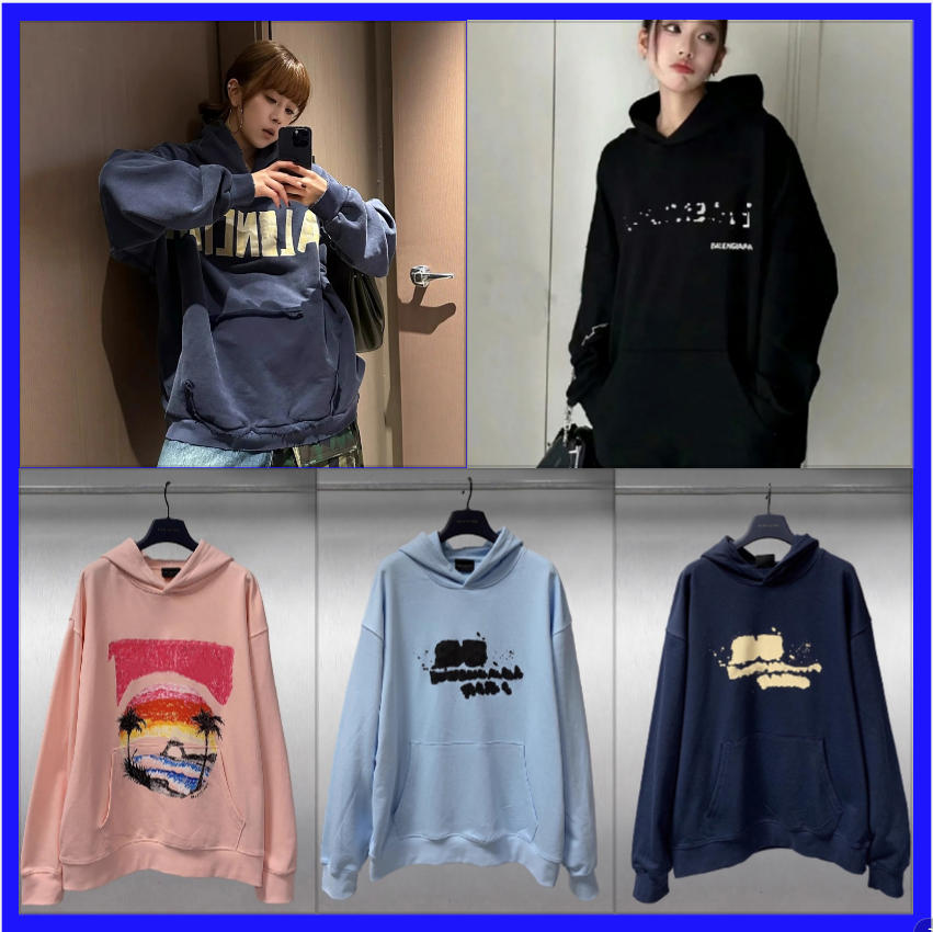 Coconut Grove Sunset Print Oversized Women's Hoodies Cotton Long Sleeve Street Style Dark Couples round Neck Sweatshirt