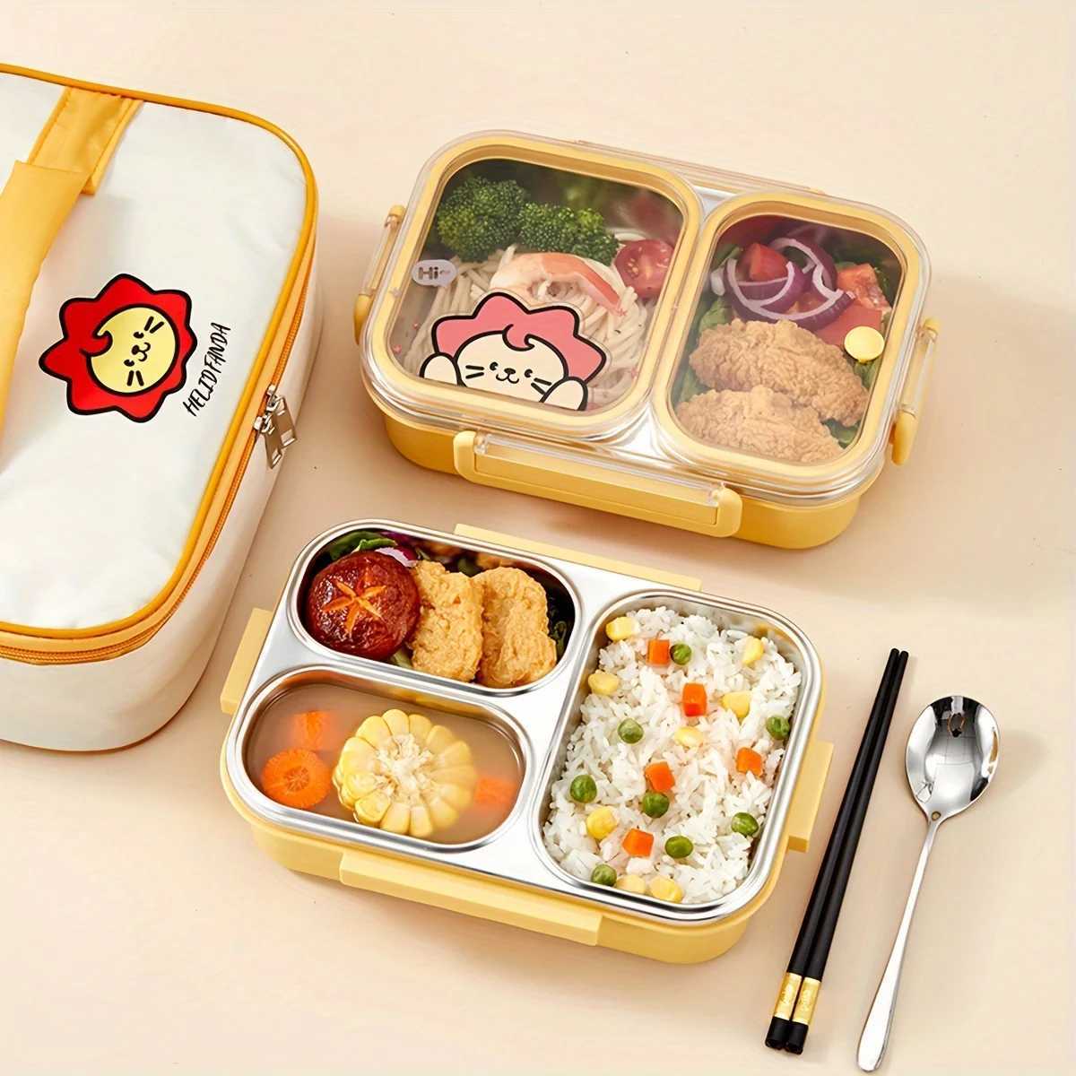 2/3/4 Grids Portable Divided Bento Box Microwave 304 Stainless Steel Lunch Box For Children Student Leak-proof Lunch Container H251213