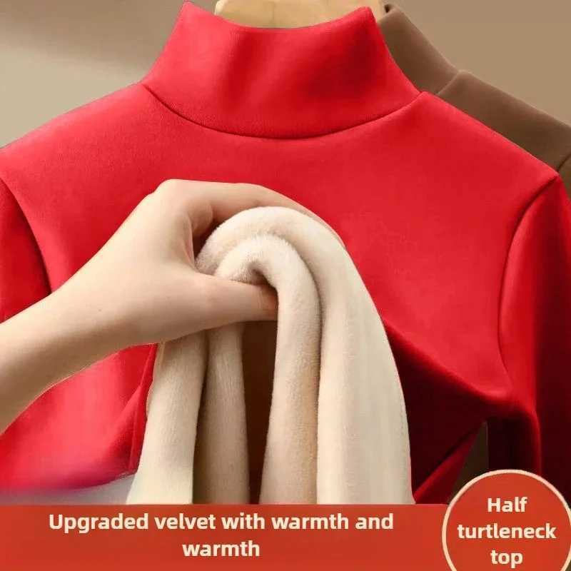 1pcs Winter Men Thickening Velvet Thermal Underwear Tops Half-high Collar Long-sleeved T-shirt Solid Color Sport Warm Pullover G251215