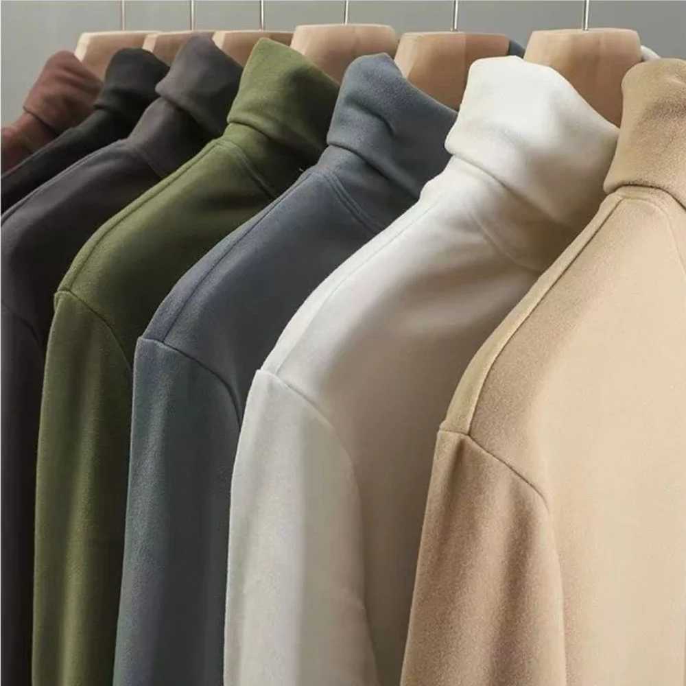 Thermal Underwear Tops Winter Warm High Collar Long Sleeves Mens Double-sided German Velvet Slim Fit Plus Velvet Inner Wear G251215