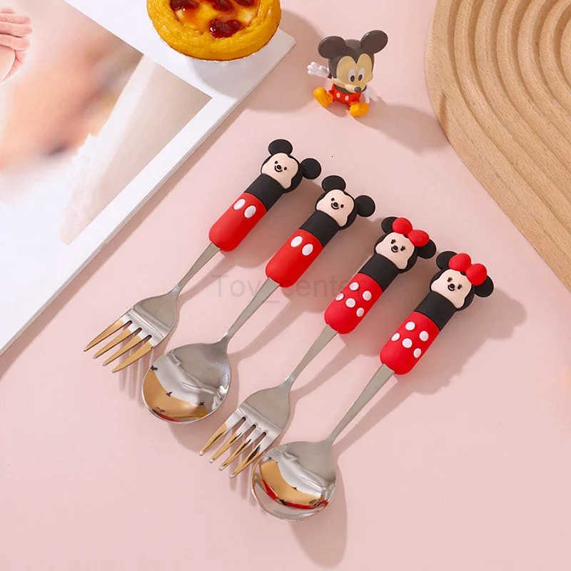 Disney Mickey Mouse Stainless Steel Spoon Fork Kawaii Cartoon Figure Milk Stirring Accessories Children Baby Portable Tableware H251215