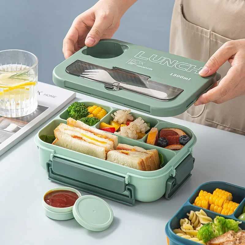 Cpartment 1300ML Portable Lunch Box Kids Students Off Bento Box With Fork and Spoon Microwave Food Storage Container H251213