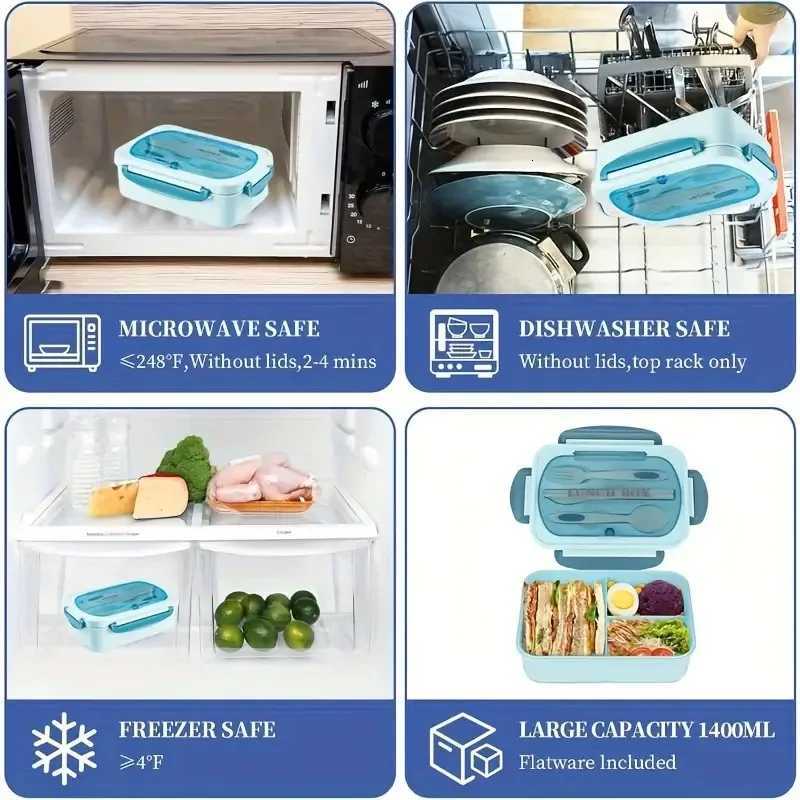 1200ml Bento Style Lunch Container with 3 Separate Leak-Proof Cpartments Includes Utensil BPA- Material for Camping Trips H251213