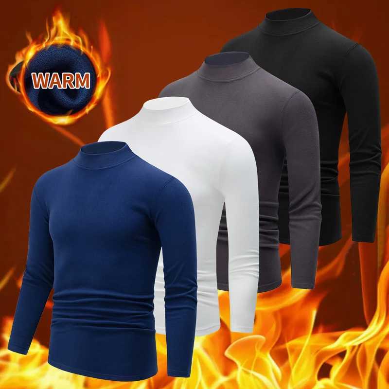 4/1 Piece Autumn And Winter Mens Semi High Neck Warm Windproof Base Top Solid Color Versatile Youth Casual Sports Thick Base T- G251215