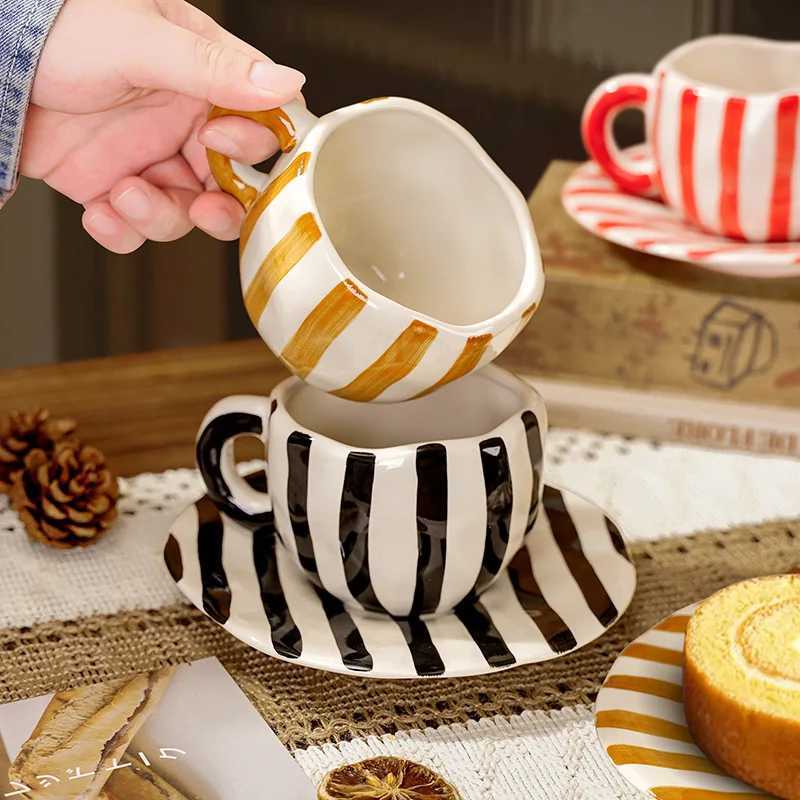 European Ceramic Striped Coffee Cup and Saucer Exquisite Afternoon lia Tea Coffee g He Ceramic Breakfast Milk g Gift H251215