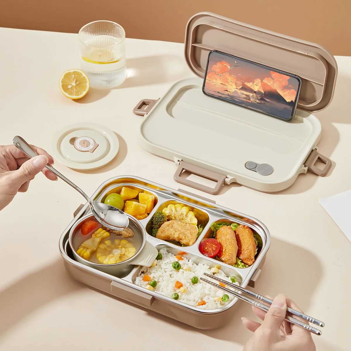 WORTHBUY Capybara 304 Stainless Steel Divided Lunch Box Set For Student Microwave Portable Sed Food Container With Cutlery H251213