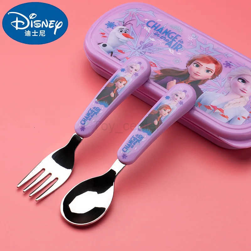 Disney Mickey Mouse Mickey Minnie Childrens Fork Spoon Cutlery Set Feeding Aid Cartoon Spoon Portable Stainless Steel Cutlery H251215