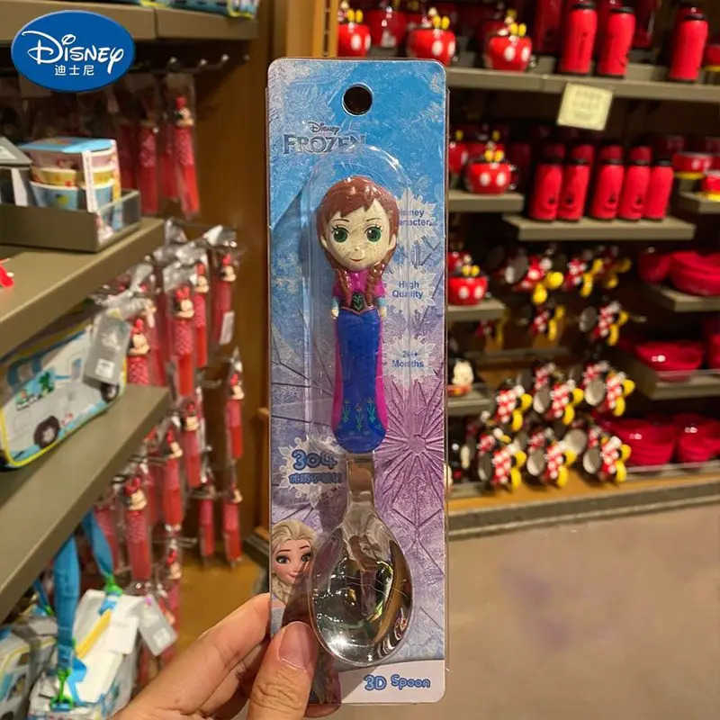 Disney Minnie Elsa Snow White Creative Kawaii Dropproof Wear-Resistant Kids Baby Food Complementary Foods Tableware Forks and Spoons H251215