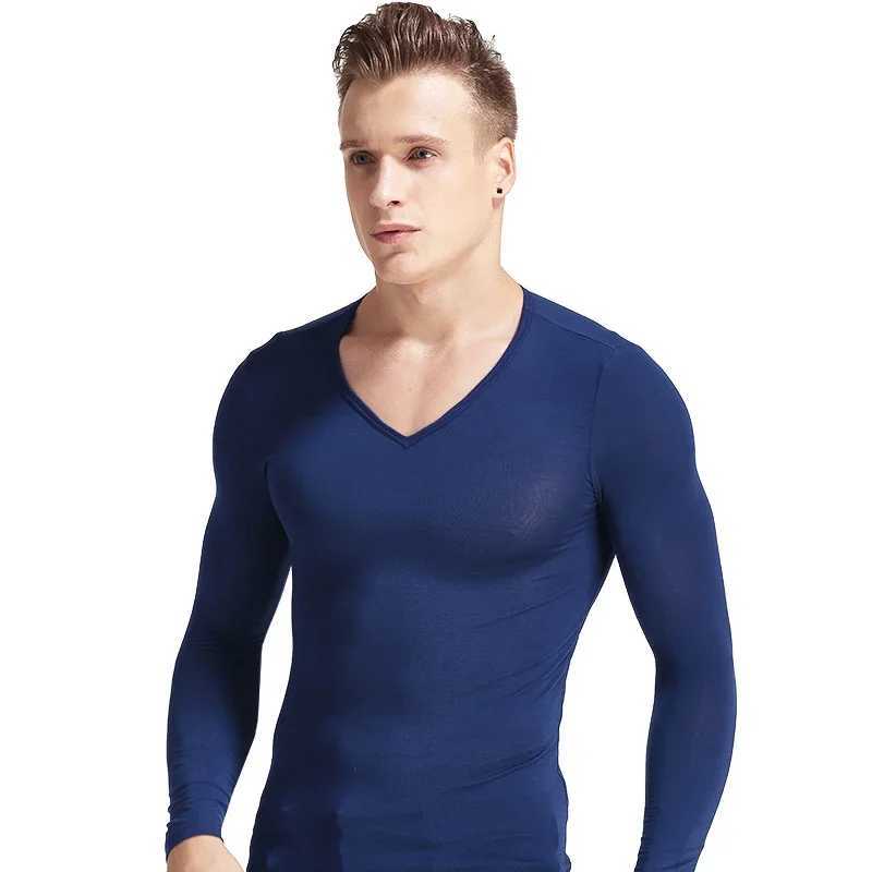 Mens thermal underwear Modal V-neck round neck thin autumn slim long sleeve base shirt autumn mens top G251215