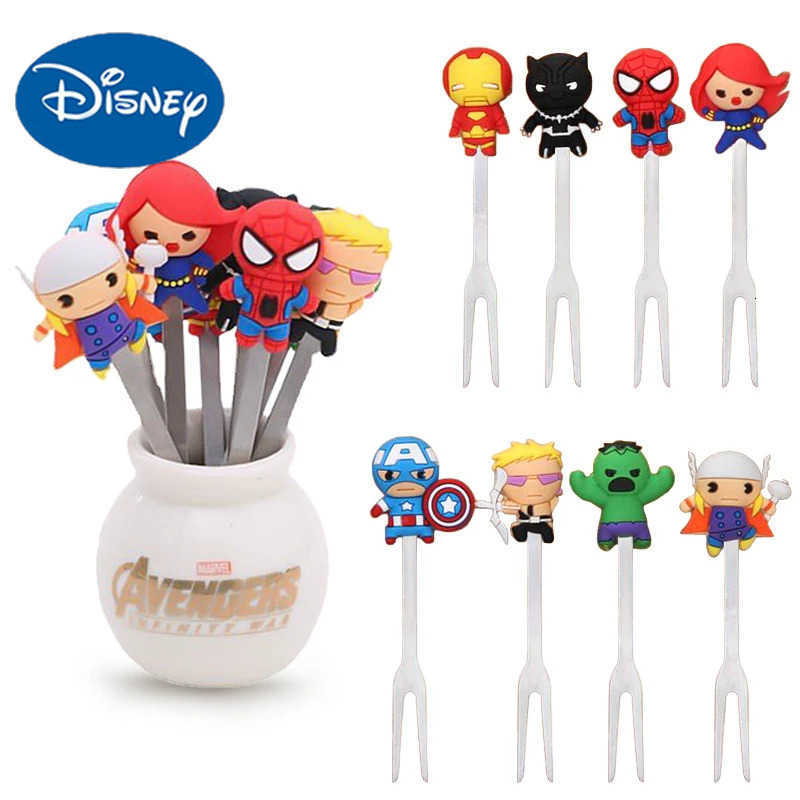 Disney Marvel Avengers Cutlery Anime Figure Iron Man Spiderman Hulk Stainless Steel Silicone 8pcs/Set Fruit Forks H251215