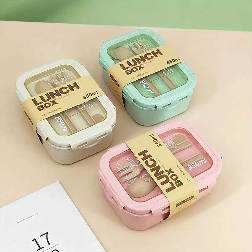 1Pc Portable Microwavable Lunch Box Eco-Friendly Wheat Straw Bento Box Kitchen Food Container Lunch Box He Accessories H251213