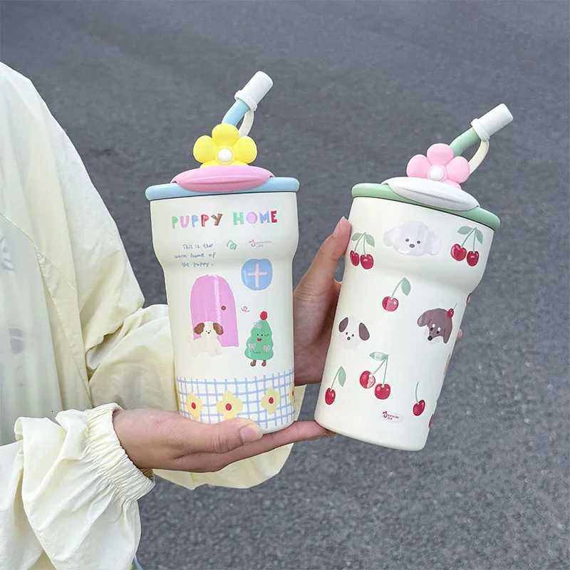 1pc Cute Cat Apple Insulated Water Cup 690ML Desktop Anti-Slip Straw CupDual-Drinking Coffee Mug H251215