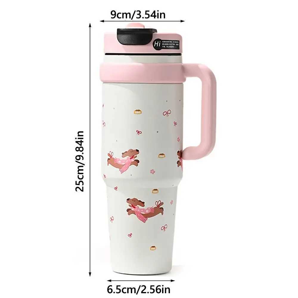1000ML Cartoon Vacuum Cup With Lid And Straw 316 Stainless Steel Thermal Water Bottle Gift With Handle Insulated Tumbler Car Cup H251215