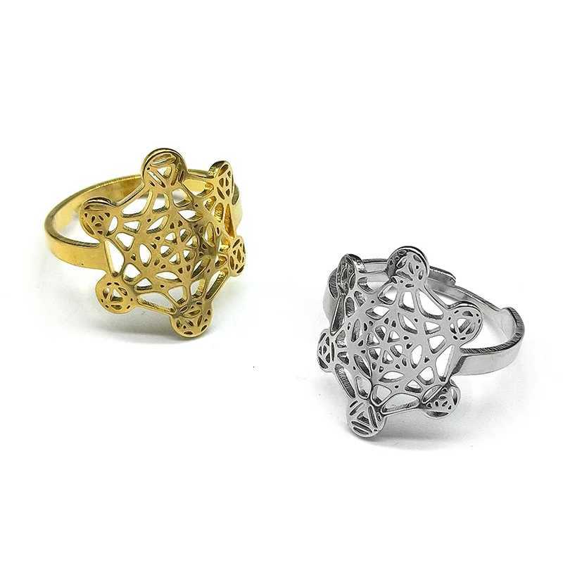 Large Archangel Metatron Cube Geometry Ring For Women Men Stainless Steel Silver Color Flower Of Life Rings Jewelry Gifts M251215