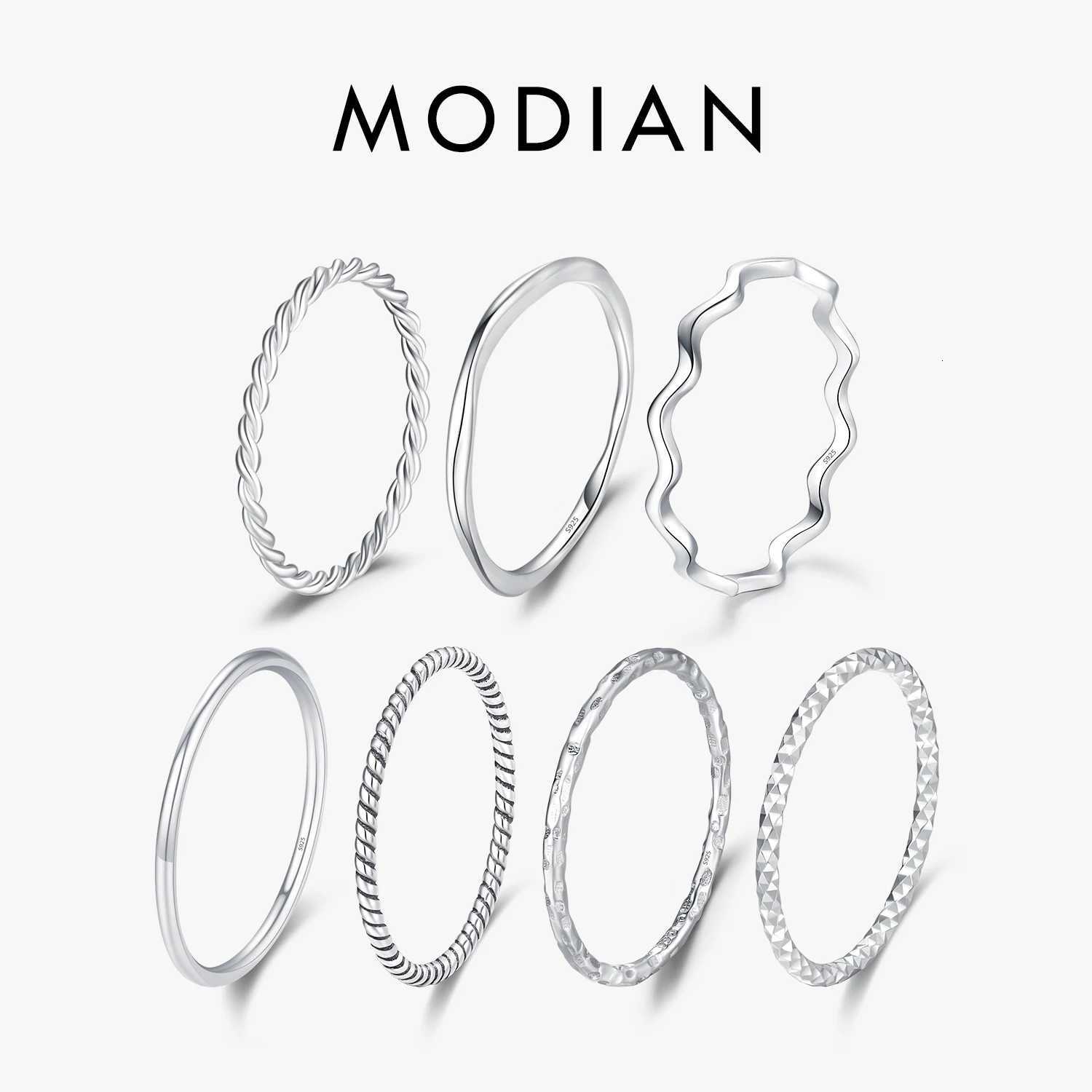 MODIAN 925 Sterling Silver Simple Fashion Stackable Ring Classic Wave Geometric Exquisite Finger Rings For Women Party Jewelry M251215
