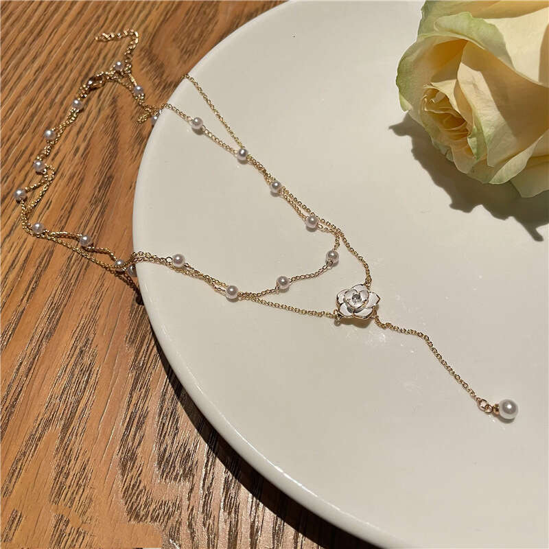 Necklace for Women Designer Luxury 2026 Double Layer Tassel Pearl Necklace Unique Design Camellia Clavicle Chain Sense, Elegant Neck Chain