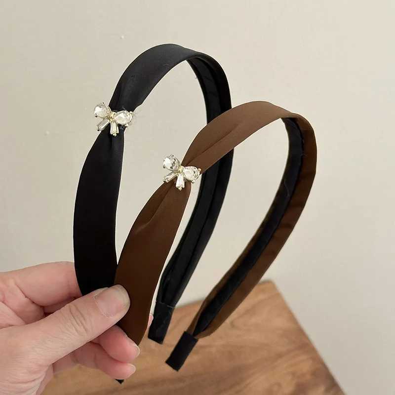 Women Crystal Bowknot Hairbands Solid Satin Ribbon Headbands Narrow Hair Hoops Simple and Elegant Style for Daily Party WearingXJ251215 - view 6