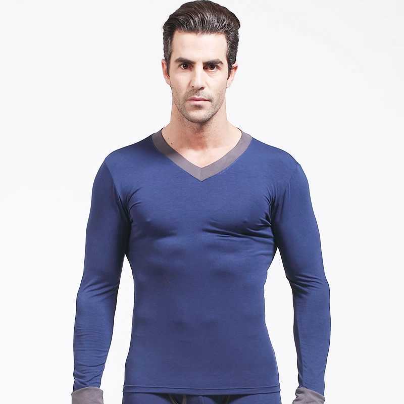 Mens Slim-Fit V-Neck Thin Autumn Shirt Single Piece Base Layer Youth Warm Long-Sleeve Top G251215
