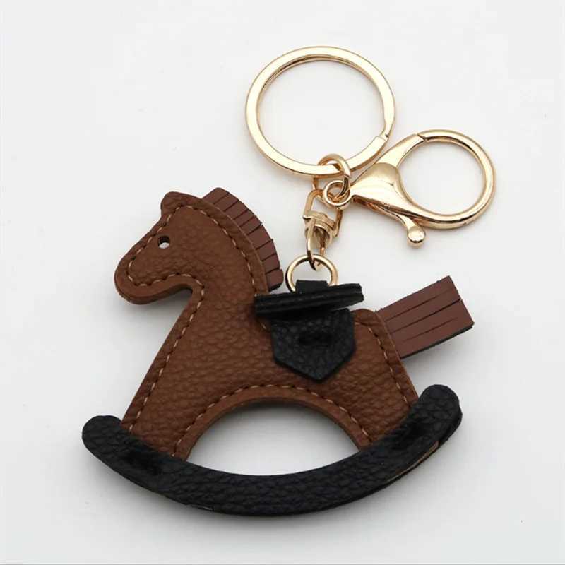 Women luxury Charms Bag Pendant PU Leather KeyChain Cartoon Pony Rocking Horses Keyring Animal Ornament Accessories Decoration Gift M251215