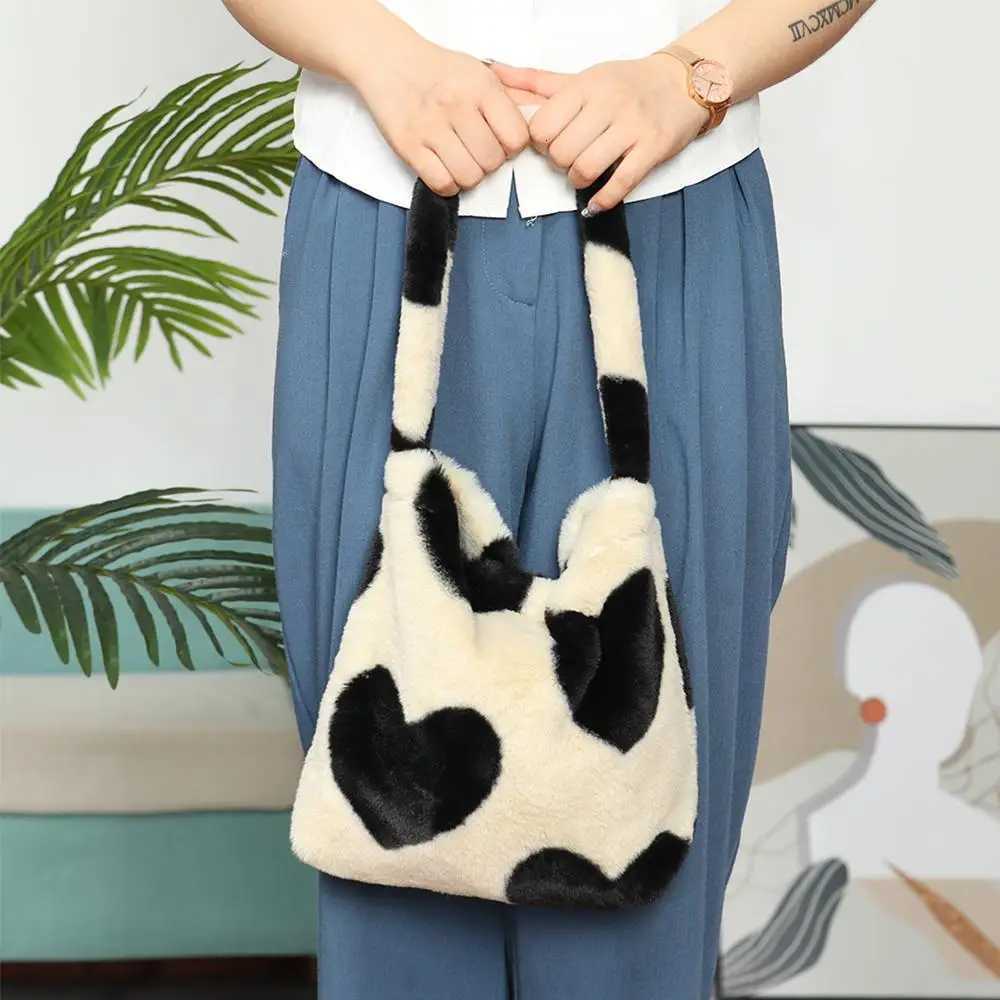 Women Girls Fluffy Shoulder Bag Top-handle Bag Female Autumn Winter Handbag Plush Tote Fashion Shopping BagT251215