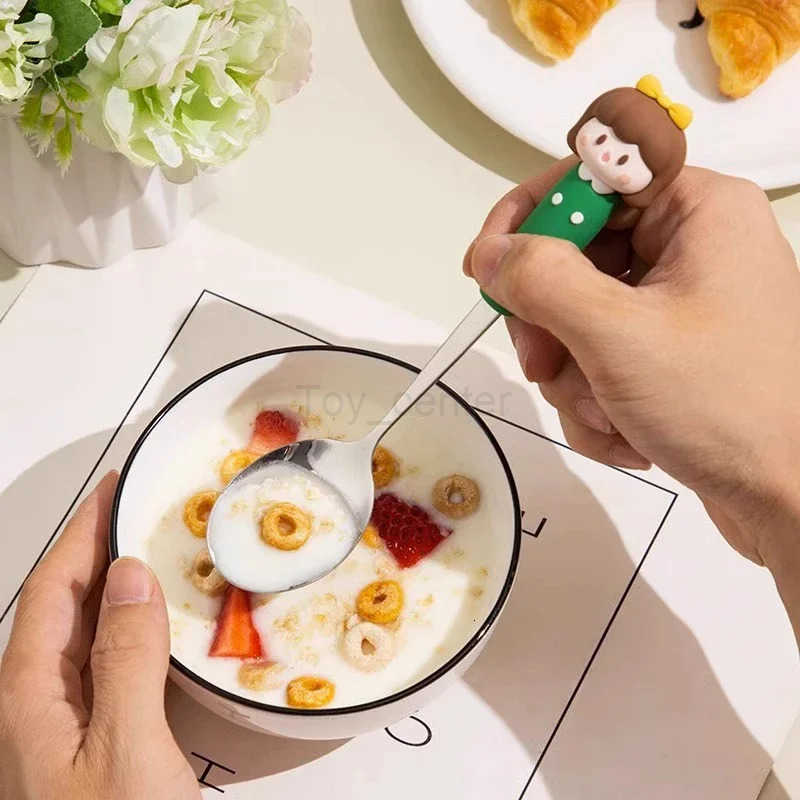 Disney Cute Cartoon Girls Spoon Fork Set Kids Tableware 304 Stainless Steel Cutlery Set with Silicone Handle Childrens Tableware H251215