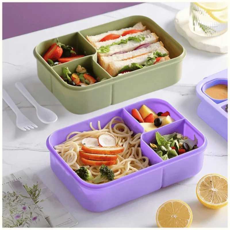 Portable Microwave Safe Bento Box with Fork and Spoon Leak-Proof Square Divider Food Storage Container for Off Lunch Picnic H251213
