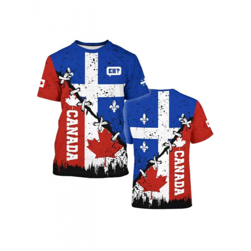 New Canada Men's Harajuku Street Fashion T-Shirt 3D Printed Maple Leaf Deer Pattern Trendy Short Sleeve