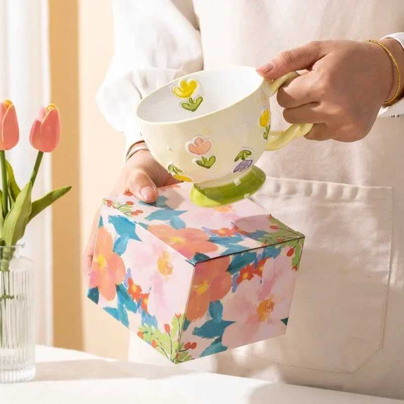 450ml Hand Drawn Ceramic Coffee gs Cartoon Pattern Off Afternoon Tea Water Cup He Breakfast Oat Milk Juic Cup Coffee Cup H251215