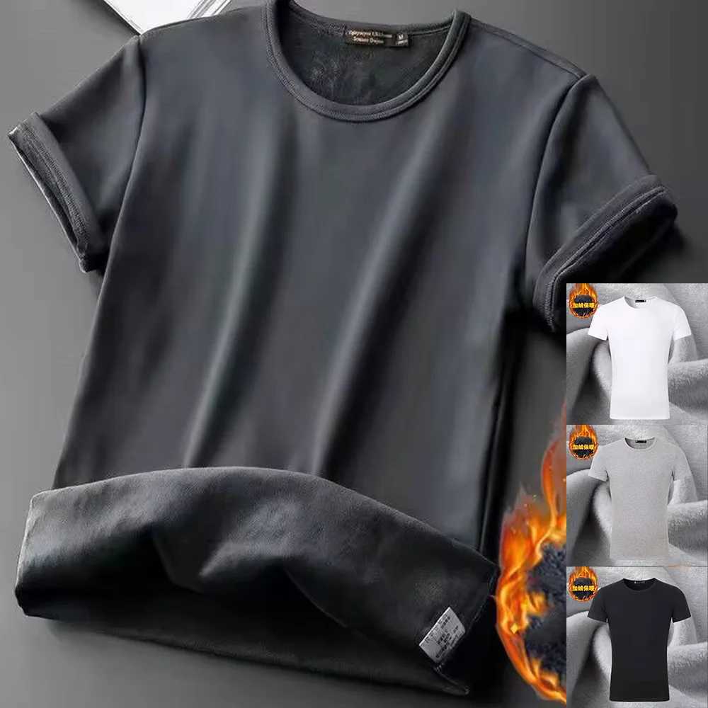 Winter Mens Velvet Short Sleeve T-shirt Base Shirt O-neck V-neck Man Warm Underwear Half Sleeve Top Thermal Short Sleeve Bottom G251215