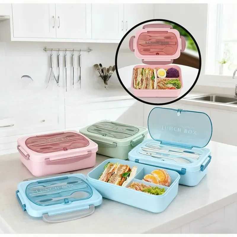 1200ml Bento Style Lunch Container with 3 Separate Leak-Proof Cpartments Includes Utensil BPA- Material for Camping Trips H251213