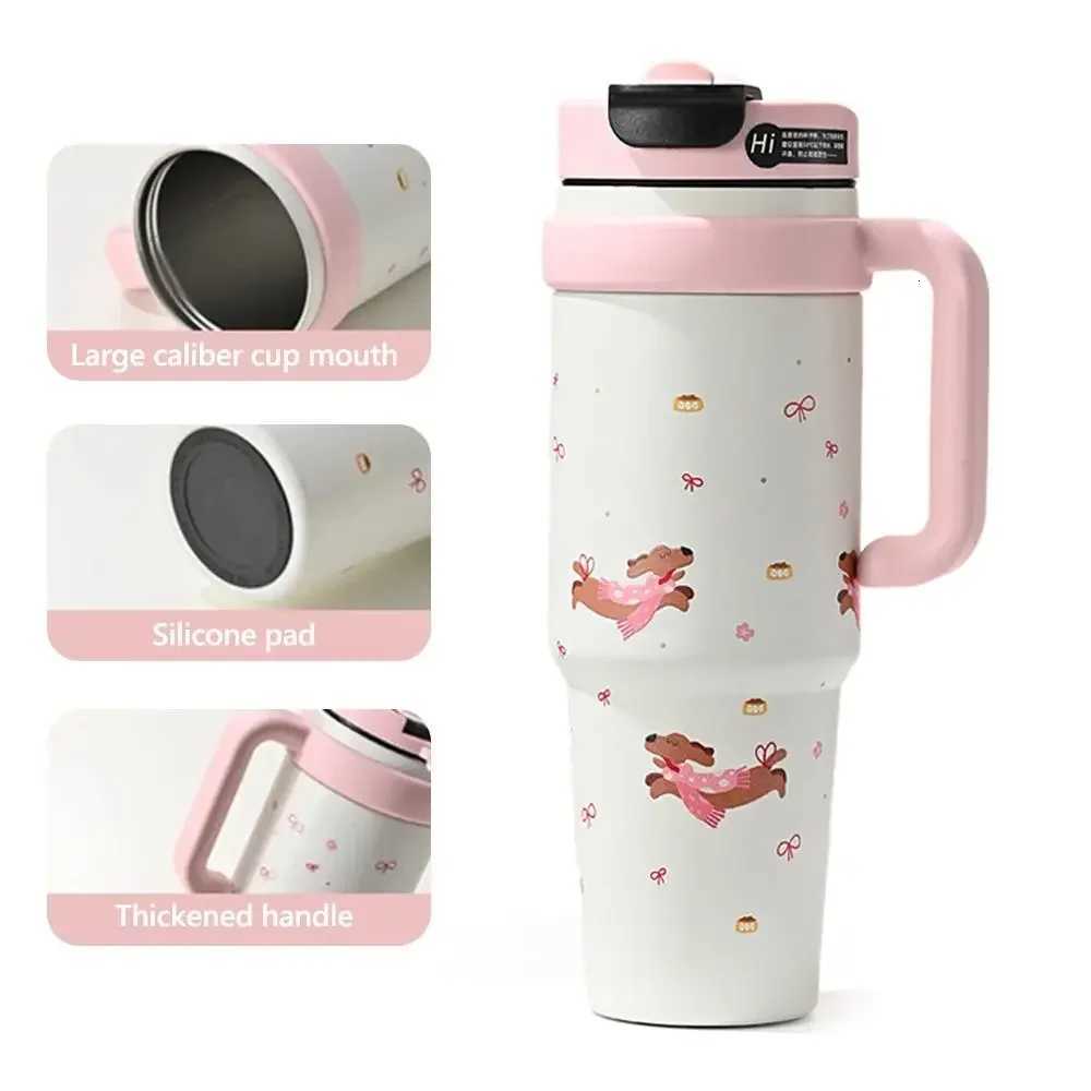 Cute Big Mac High-Looking Thermos Cup for Girls with Double Drinking Straw Cup with Handle to Keep Cold Special Water Cup for Students H251215