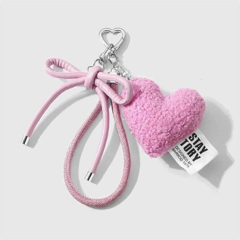Sweet Plush Love Heart Bag Charm Keychain Keyring Pendant with Wrist Lanyard Coin Purse Backpack Car Key Decoration M251215