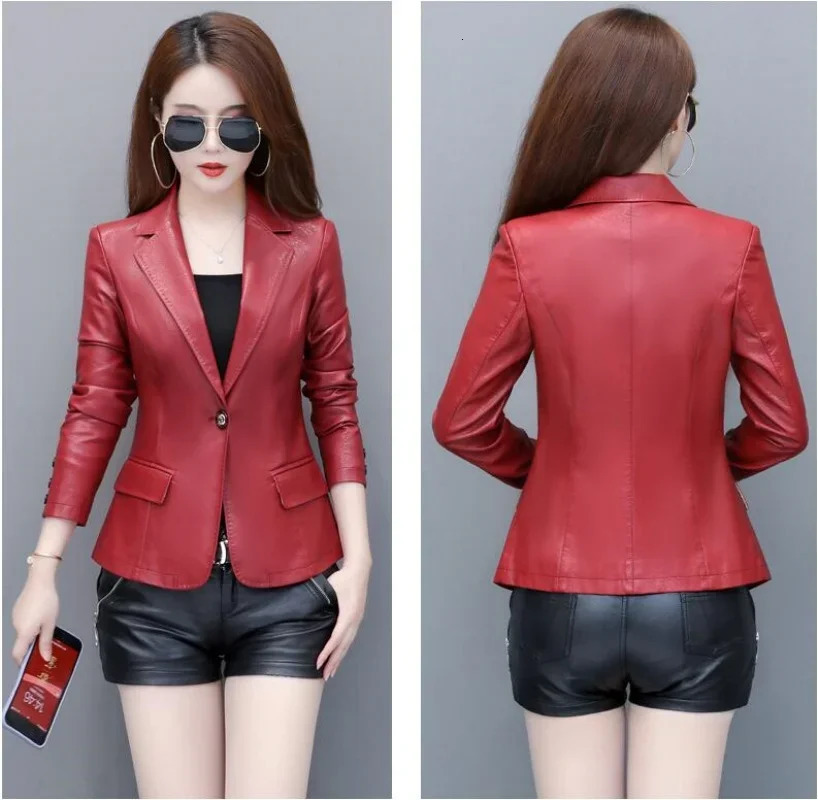 Spring Genuine Leather Jacket Women Korean Fashion Slim Sheepskin Coat Black Red Real jackets ladies Casual Blazer femme 251205