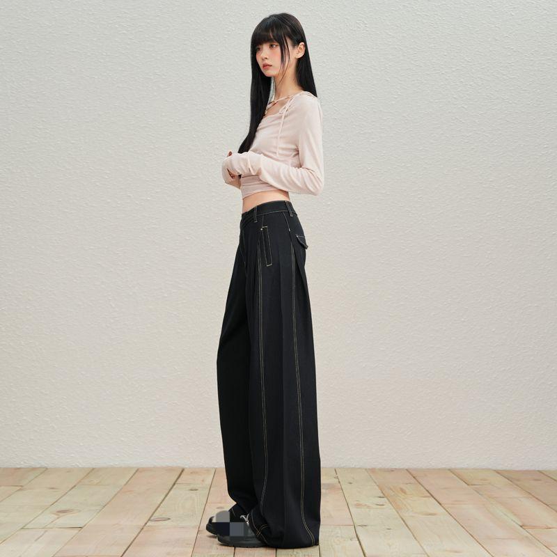The new three-proof denim wide-leg pants have a simple and slimming drape and are versatile. The women's long pants are extended---8963