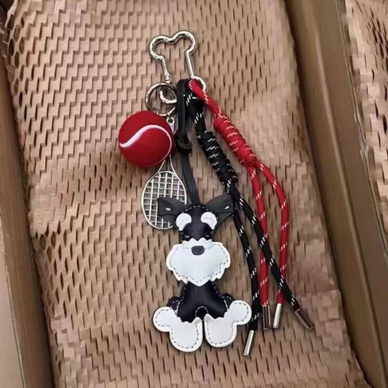 Lovely PU Leather Schnauzer Keychain Cute Puppy Animal Dog Fashion Bag Pendant Woven Rope Keyring Bag Charms M251215