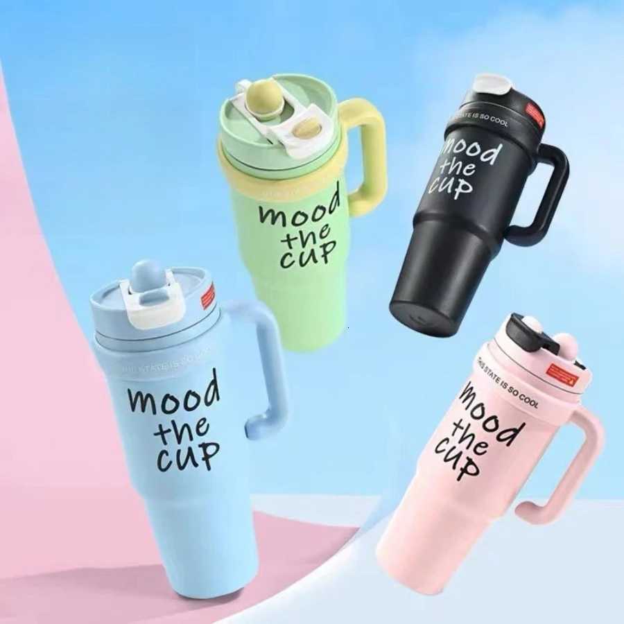 Jumbo thermal insulation straw ice bar cup large capacity girls high-color dopamine color matching office car travel cups H251215