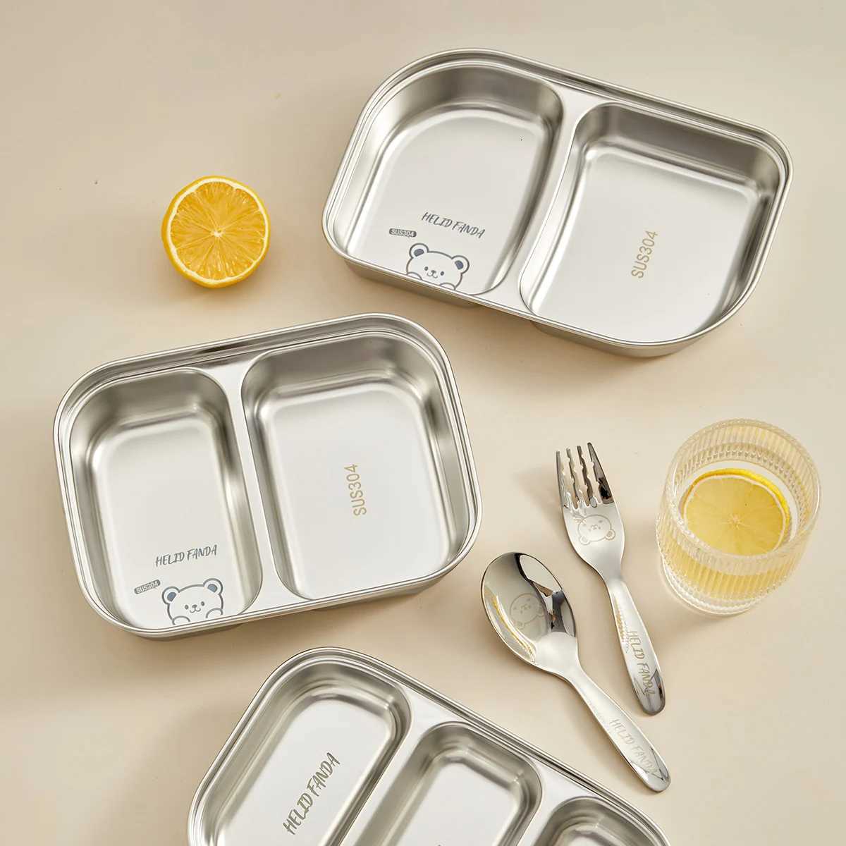 WORTHBUY 2/3 Grids 304 Stainless Steel Dinner Plate Durable Dinning Plate Canteen Large Capacity Food Plate For Kids Students H251213