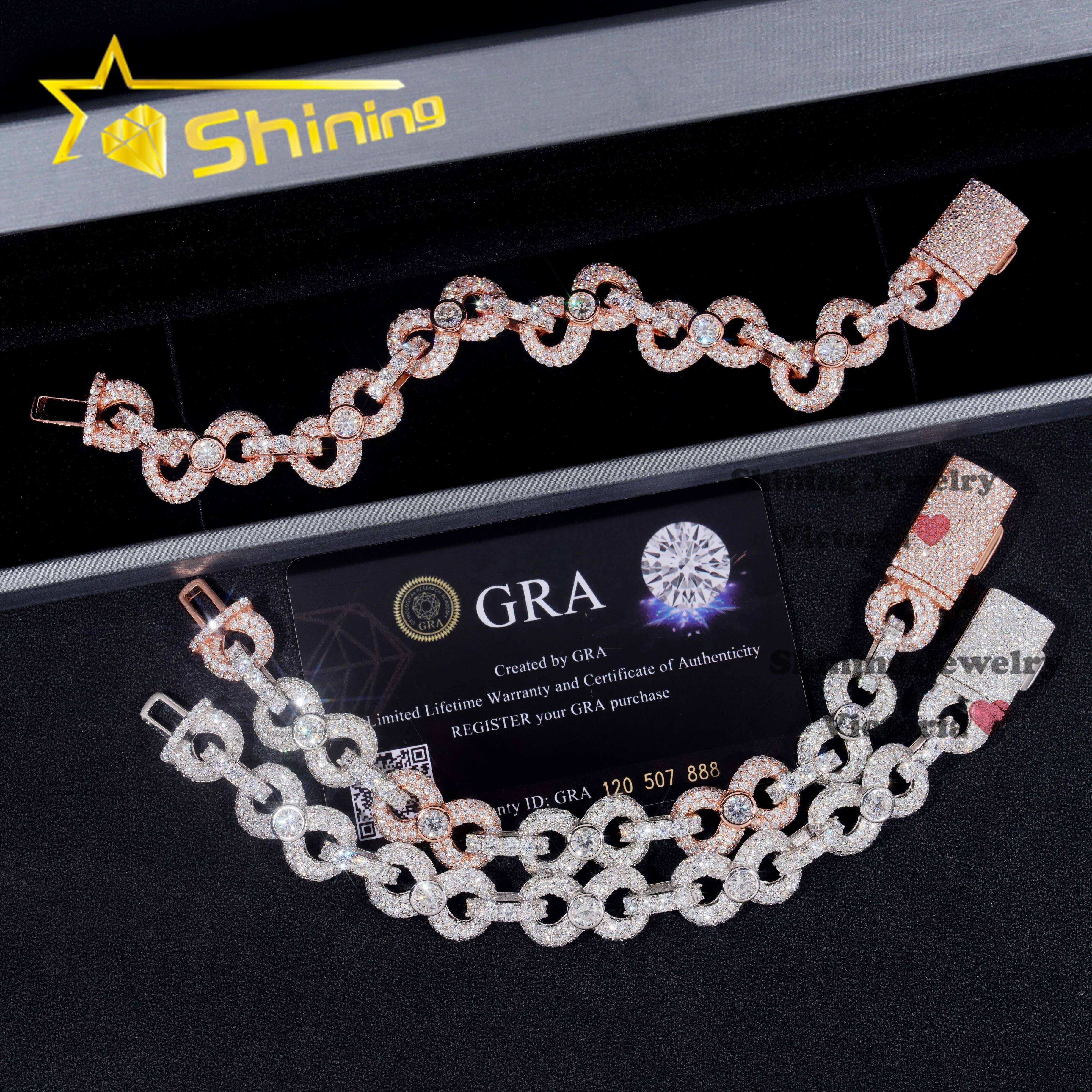 New Customized 13MM Moissanite Diamond Hip Hop Bracelet 925 Sterling Silver Moissanite Infinity Link Men Women Cuban Bracelet