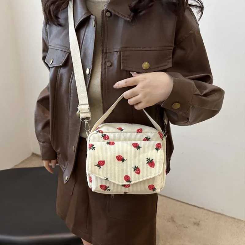 Cute Strawberry Printing Womens Shoulder Bag Large Capacity Corduroy Hobos Crossbody Bag Female Shopping Work Date Party BagsT251215