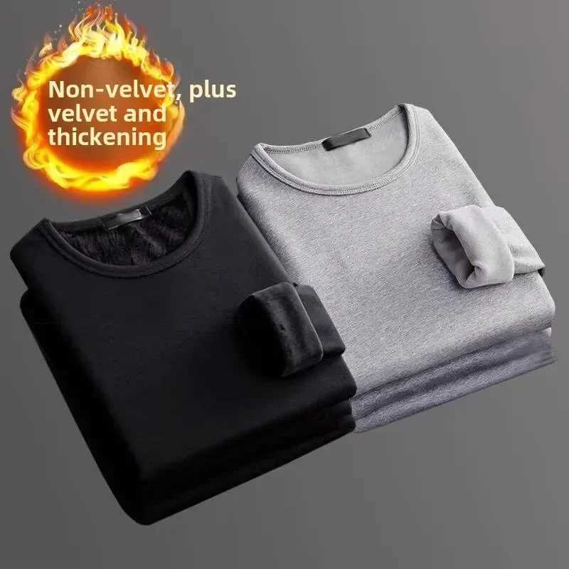 2 pcs Men Thickening Thermal Underwer Warm Tops Long Sleeve Fleece Round Neck Fashion Men Winter Thermal Underwer Plus Clothing G251215