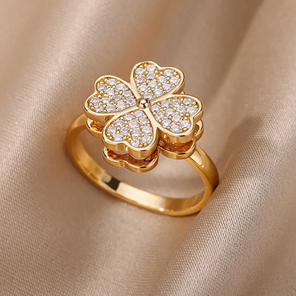 Anti-Stress Anxiety Rings for Women Gold Color Open Adjustable Rotating Ring Aesthetic Wedding Fashion Jewelry Gift M251215